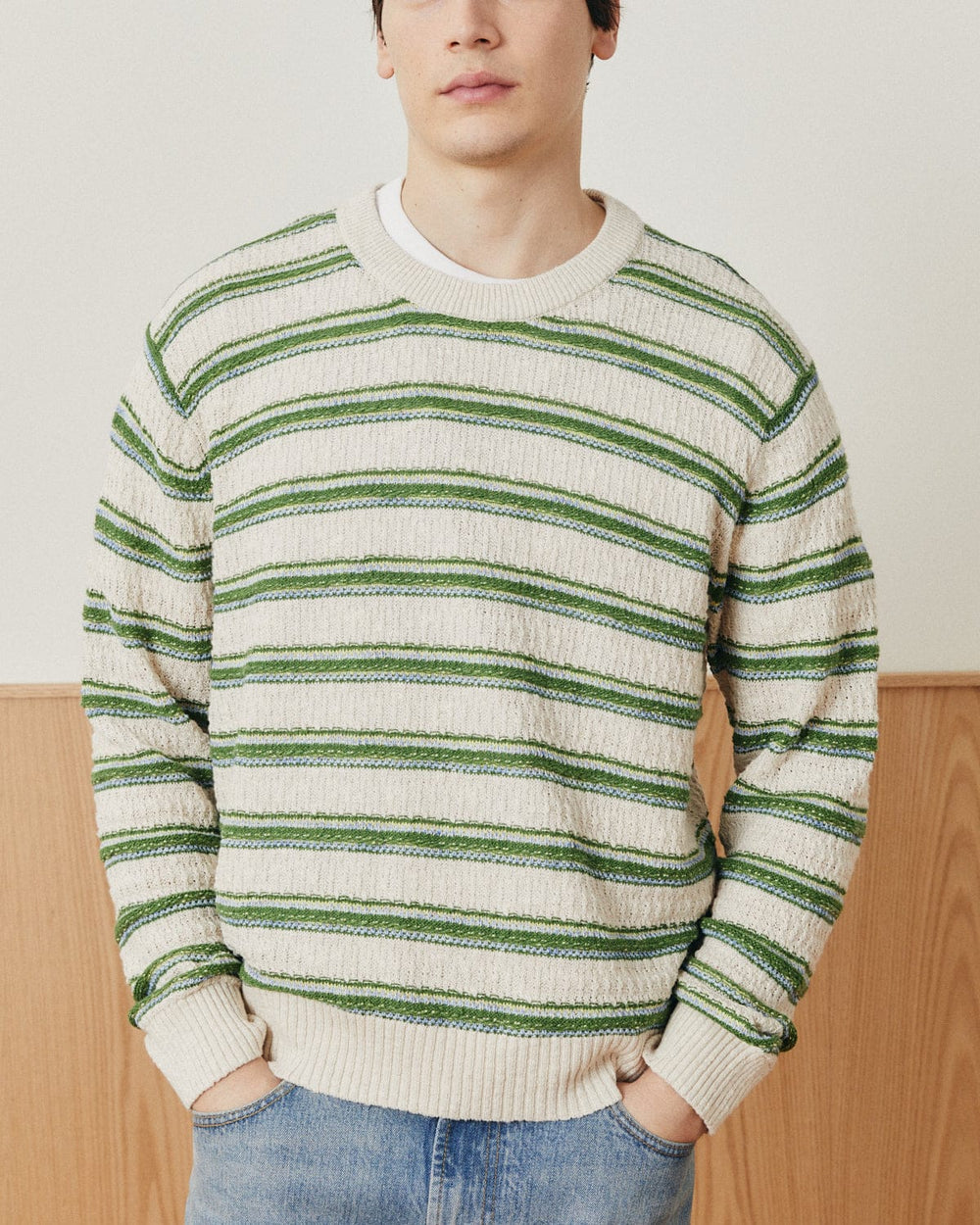 Stripe Linen Silk Crewneck-Crewneck-Black Q-Corridor