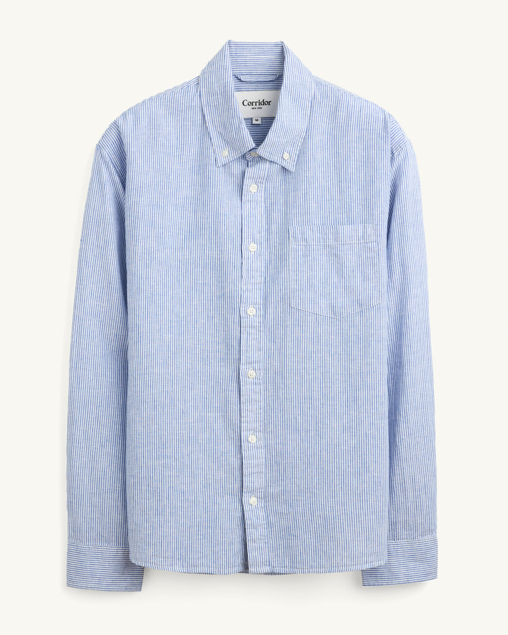 Linen Stripe LS - Blue-Long Sleeve Shirt-Real-Corridor