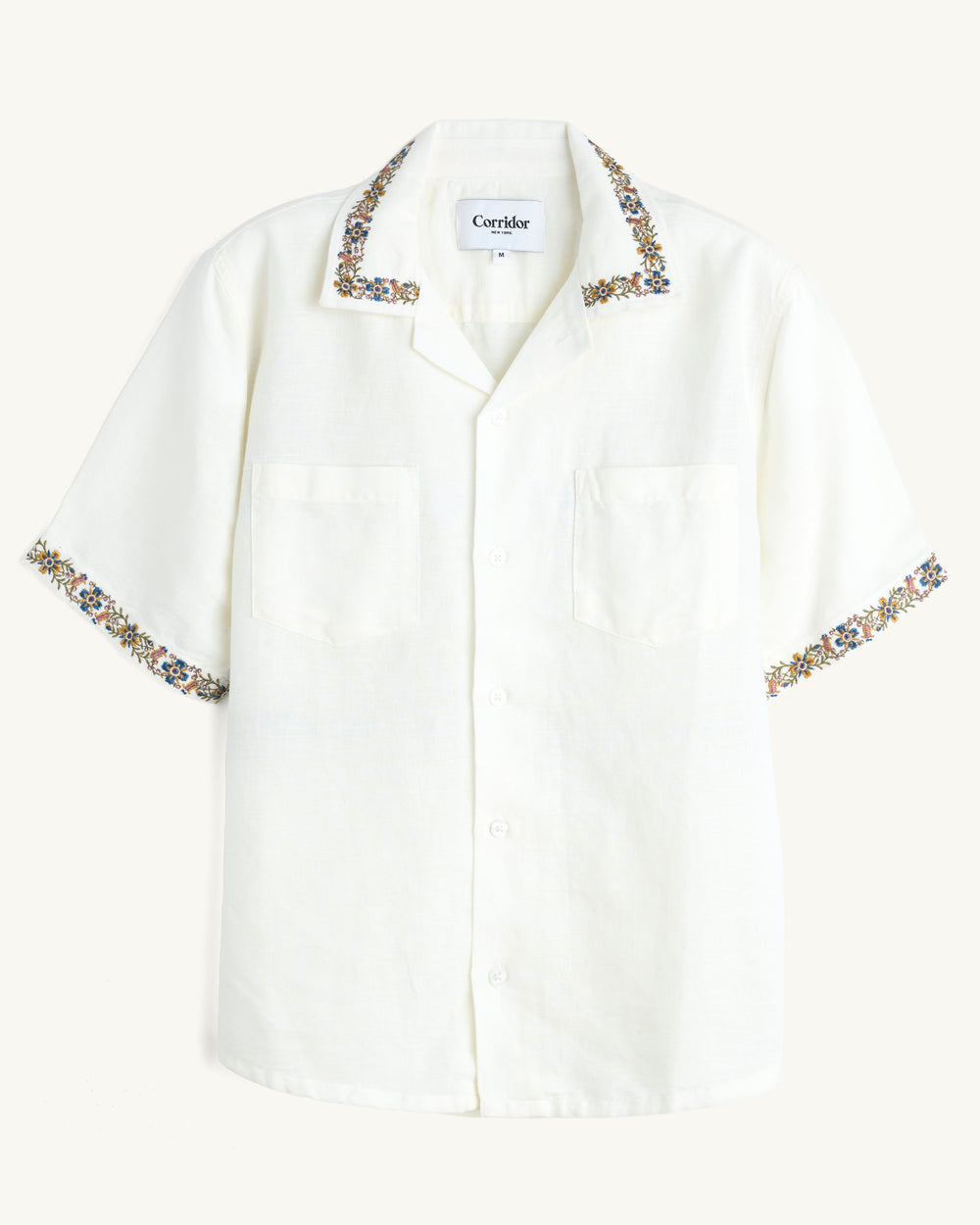 Harmony Embroidered SS - White-SS Camp w/ 2 Chest Pocket-Original Madras Trading Co. (OMTC)-Corridor