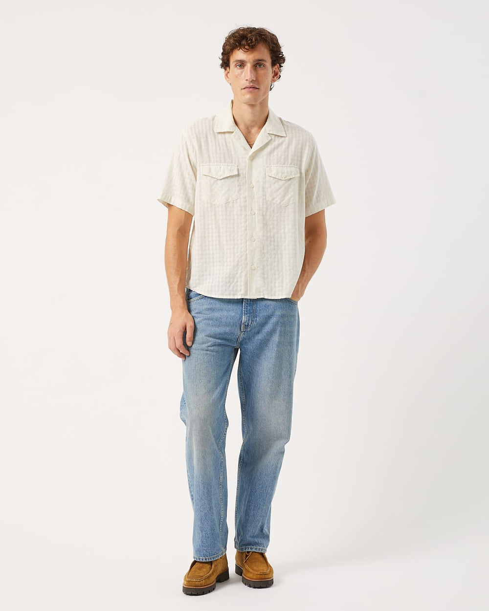 Windowpane Check SS - Natural-Short Sleeve Shirt-Earth Sea Trading-Corridor