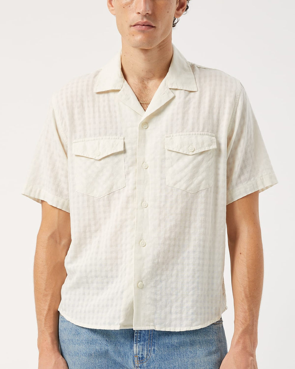 Windowpane Check SS - Natural-Short Sleeve Shirt-Earth Sea Trading-Corridor