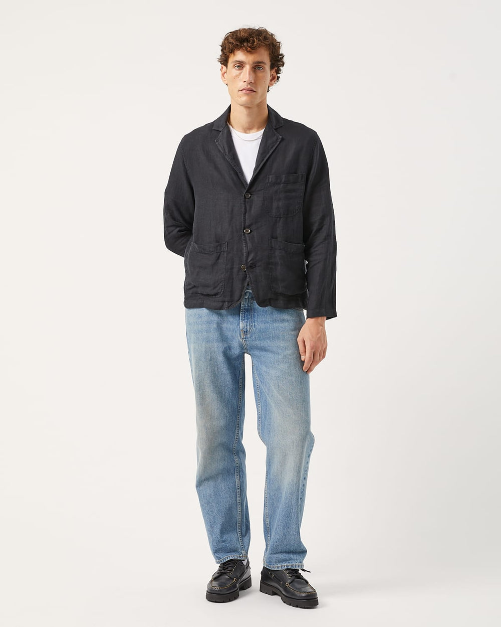 Linen Blazer - Black-Blazer-Somelos-Corridor