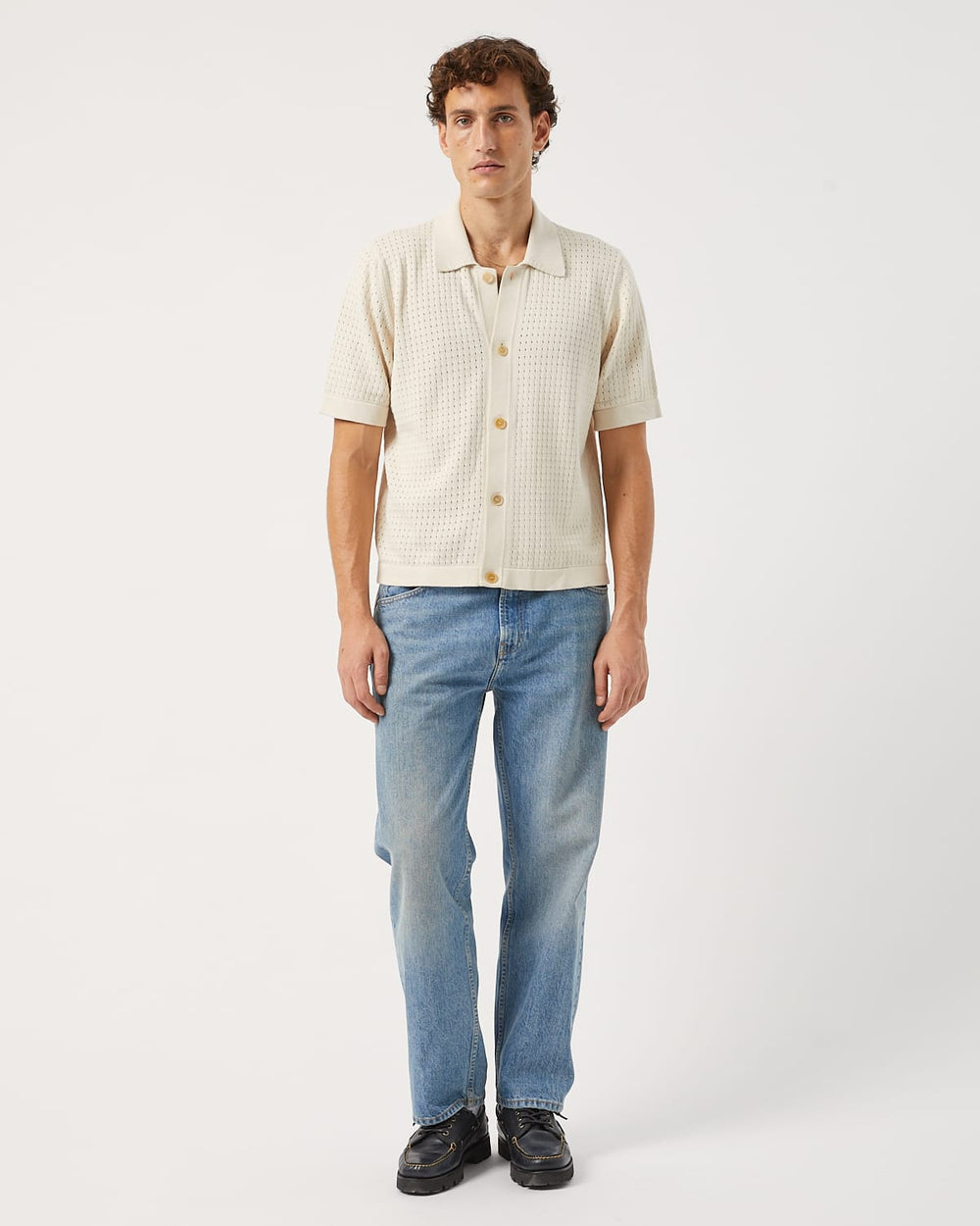 Pointelle Knit Shirt - Natural-Knit Polo-Alpafina-Corridor