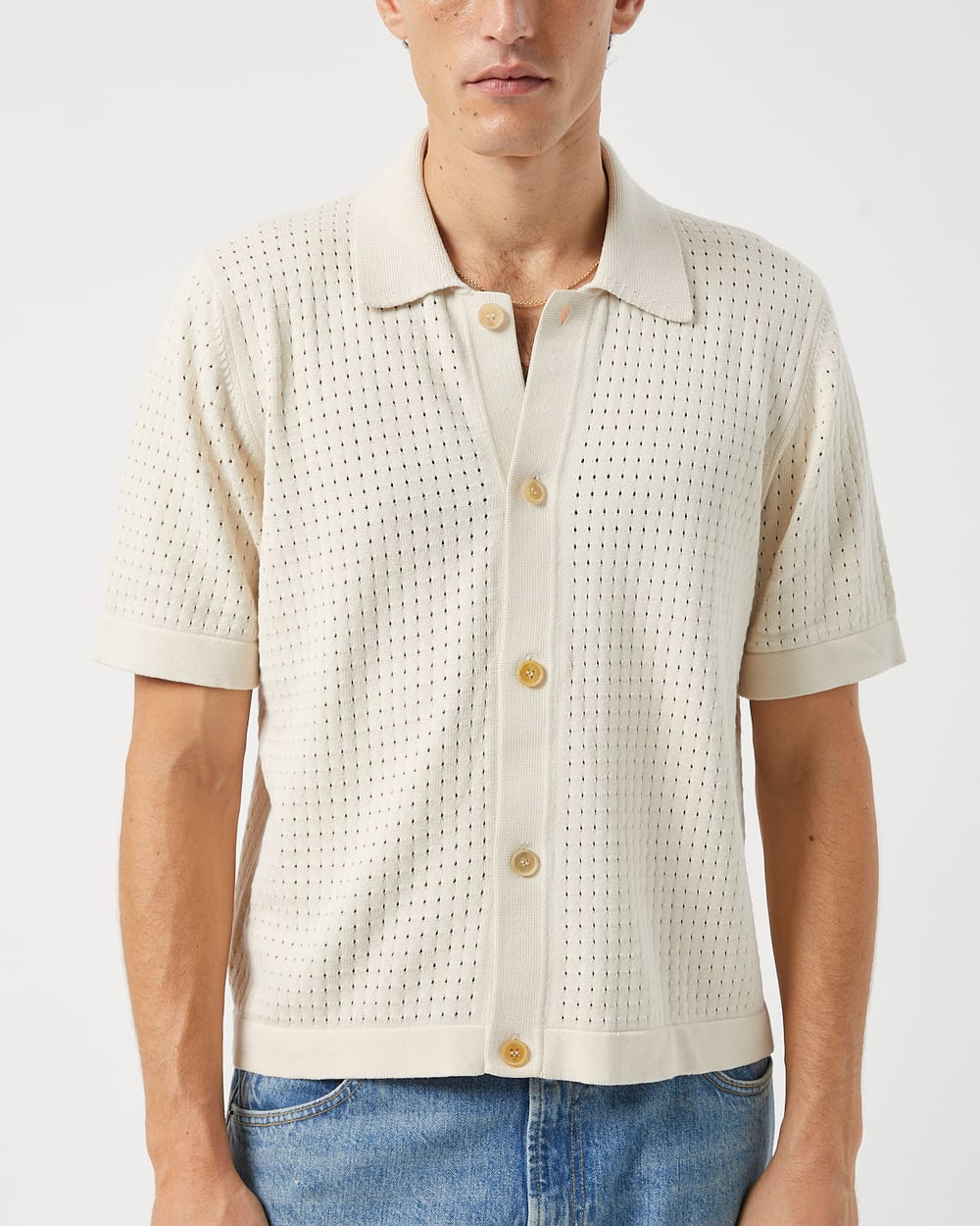 Pointelle Knit Shirt - Natural-Knit Polo-Alpafina-Corridor