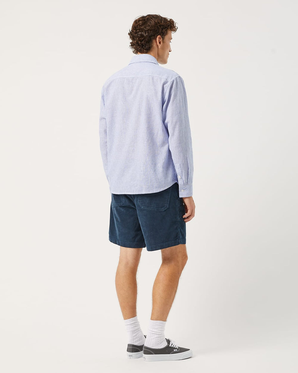 Linen Stripe LS - Blue-Long Sleeve Shirt-Real-Corridor
