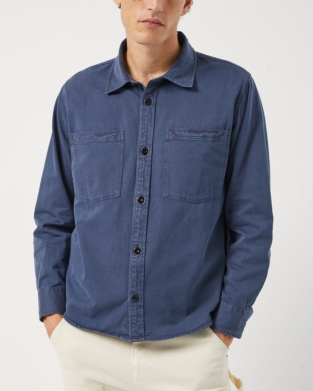 Garment Dye Twill LS - Navy-Long Sleeve Shirt-Somelos-Corridor