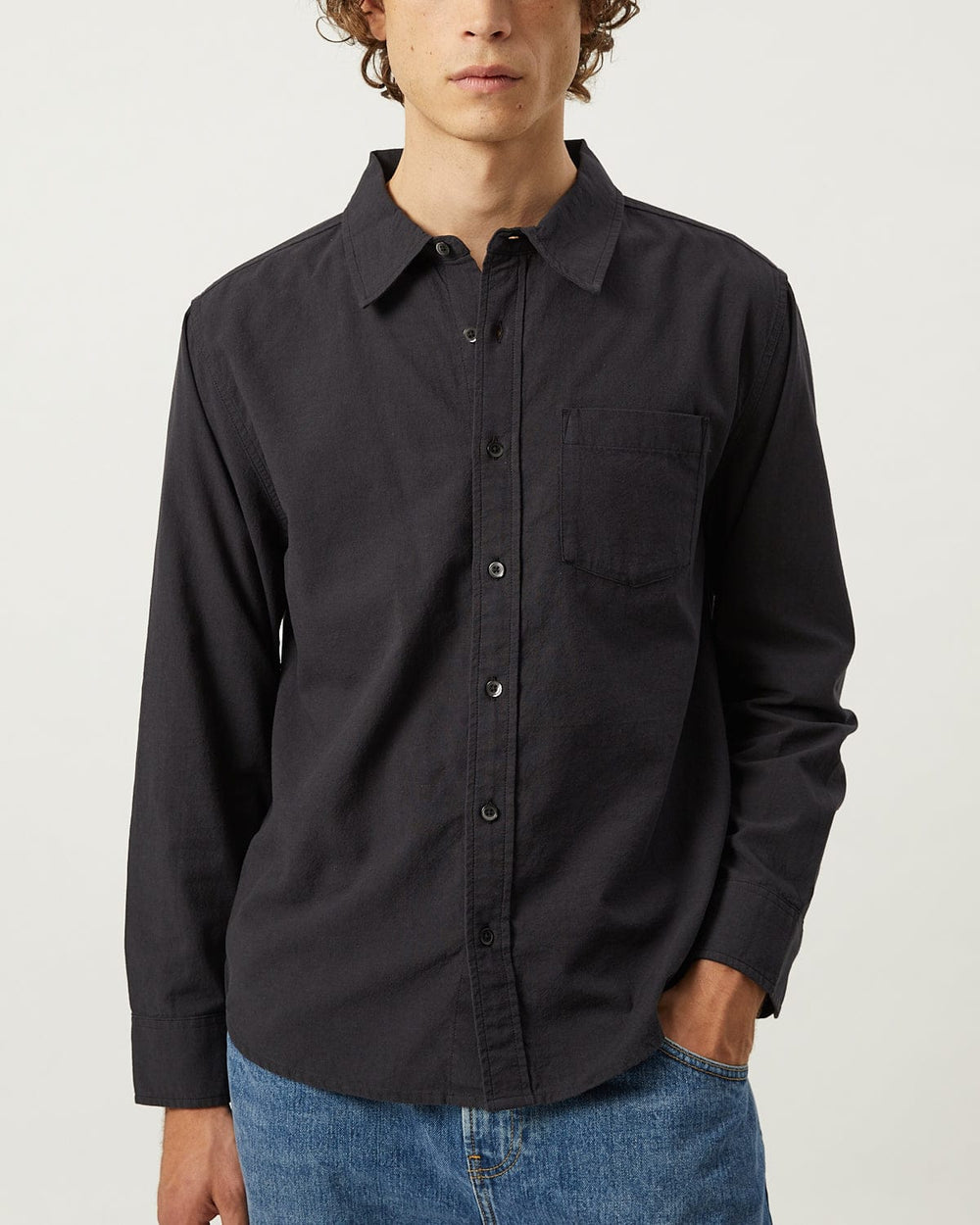 Linen Cotton LS - Black-LS w/ 1 Chest Pocket-Original Madras Trading Co. (OMTC)-Corridor