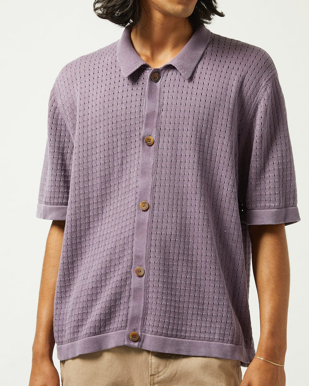 Washed Pointelle Buttondown - Violet-Knit Buttondown-Corridor-Corridor